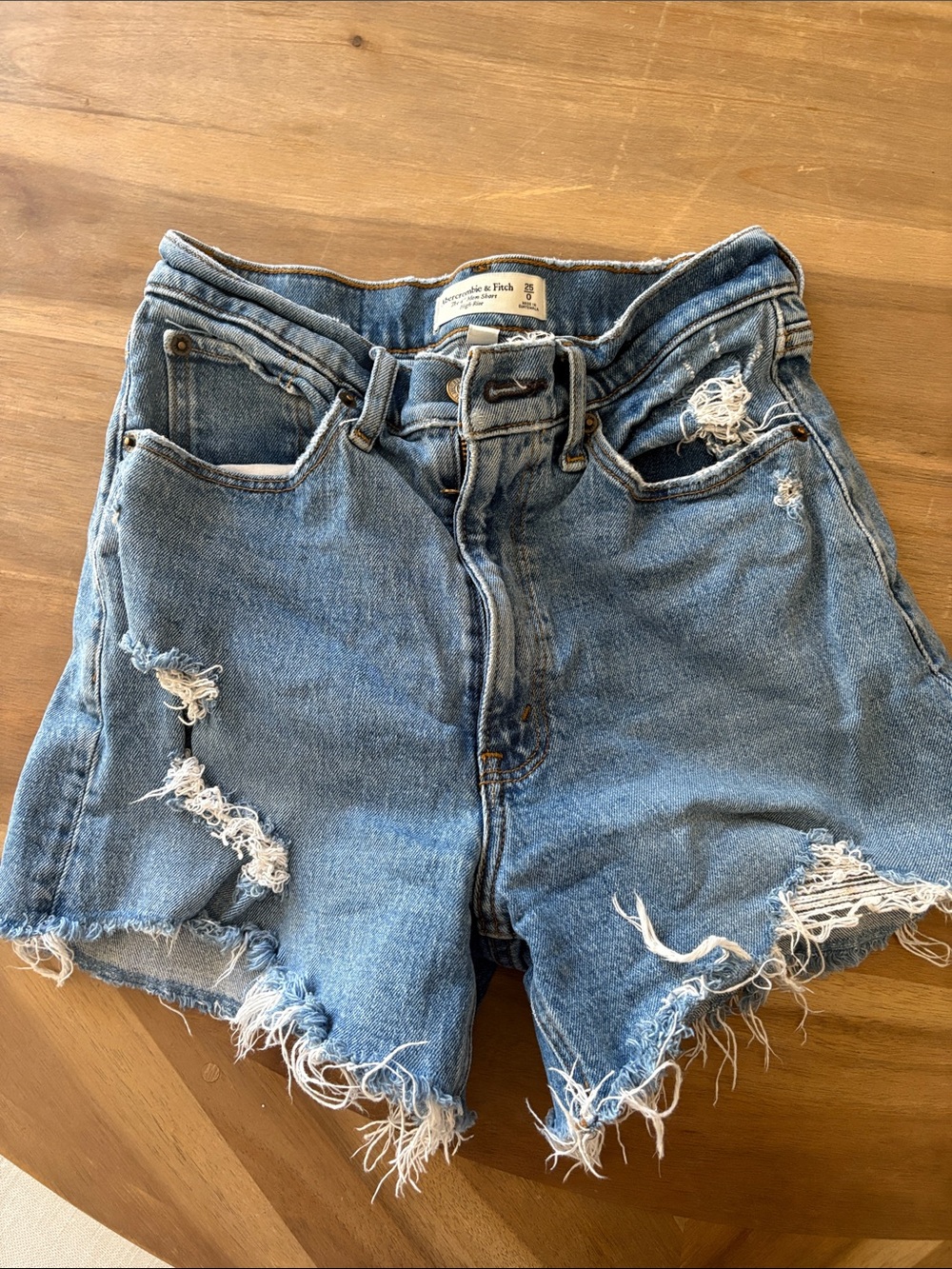 Abercrombie & Fitch Light Blue Distressed High-Rise Denim Shorts